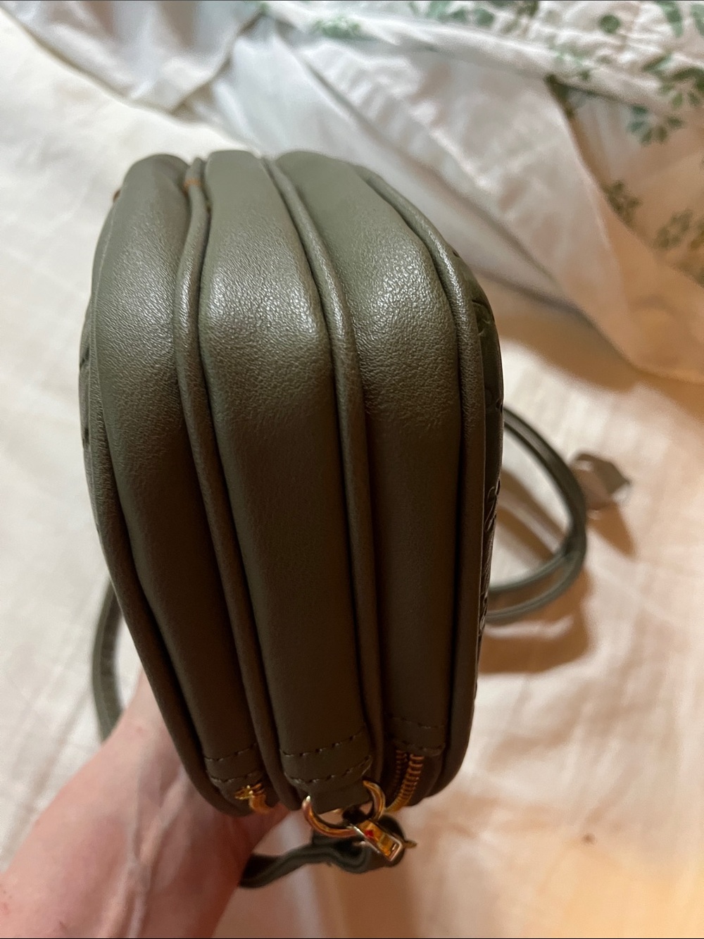 Olive Green Crossbody Bag with Bee Emblem - Picture 6 of 6